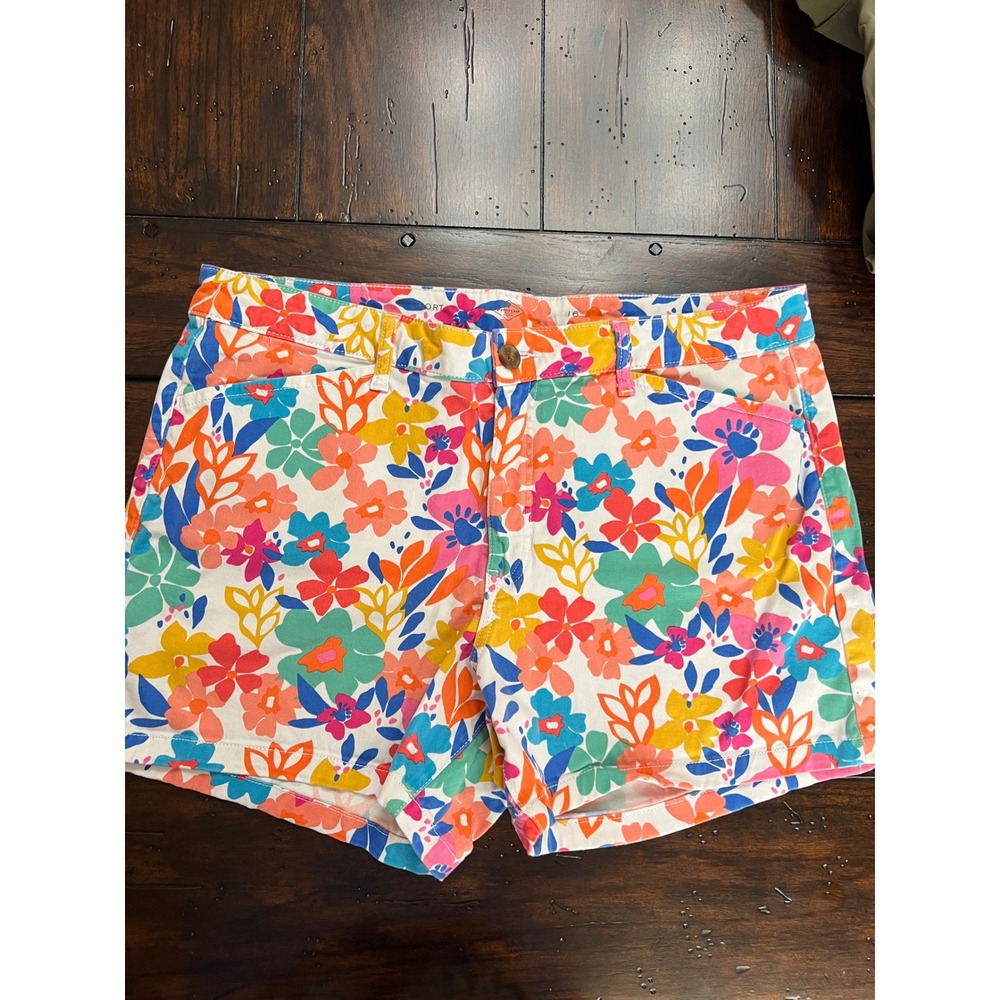 ST. JOHN'S BAY Shorts Women 16 Multicolor Floral Mid Rise 5" Inseam Stretch